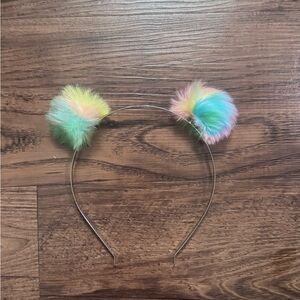 Rainbow Furry Pom-Pom Headband